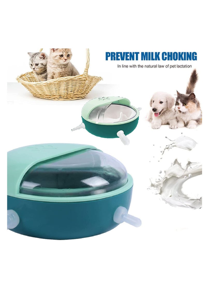 وعاء تغذية الجراء والقطط الصغيرة، وعاء تغذية الجراء المصنوع من السيليكون مع حلمات، وعاء تغذية حليب الحيوانات الأليفة، جهاز تغذية ذاتي للحيوانات الأليفة، وعاء حليب ذاتي التغذية بأربع حلمات للقطط الصغيرة والجراء والأرانب والحمل (أخضر) - Image 2